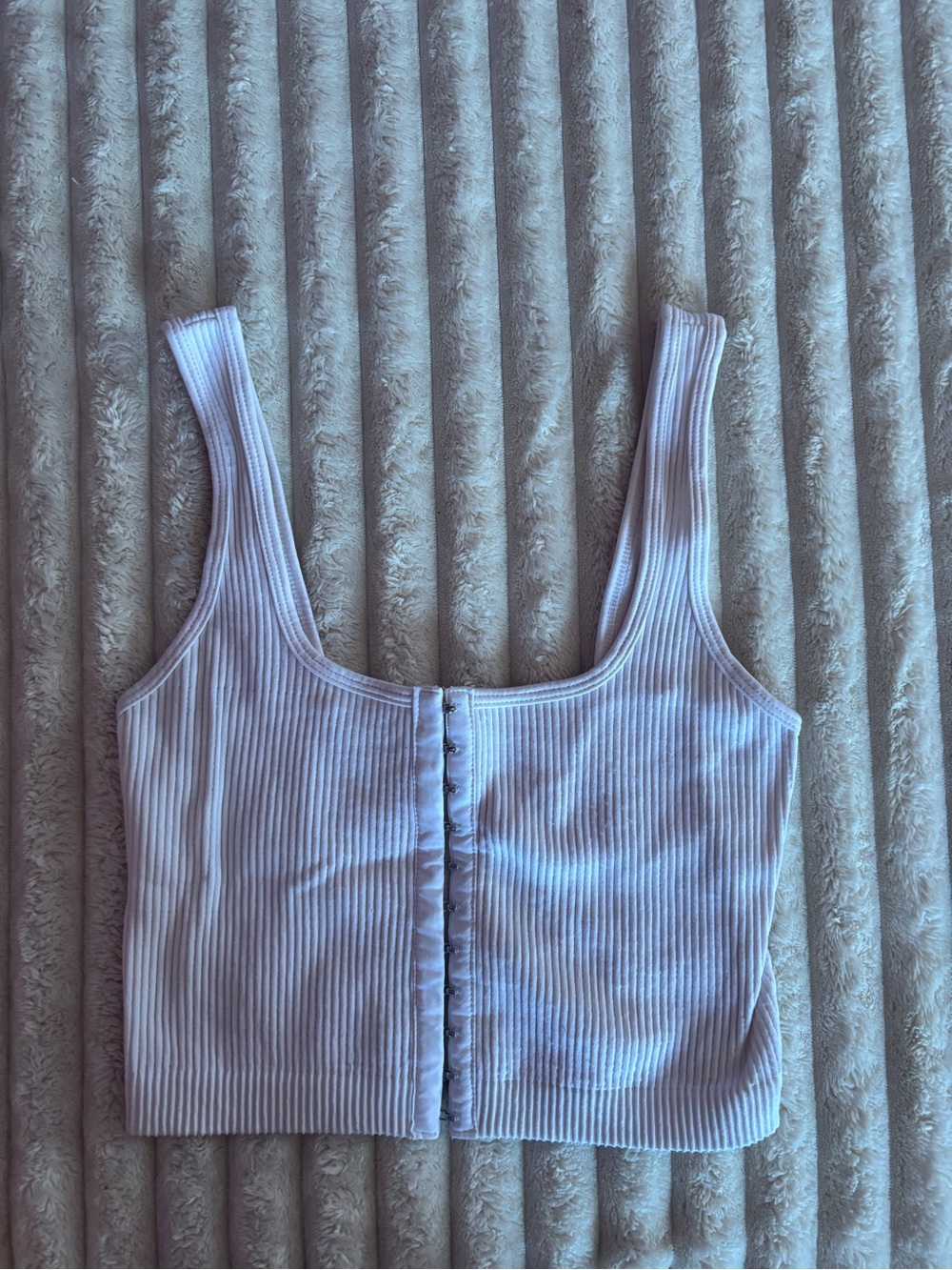 Women’s Ribbed Front-Hook Tank Top in white